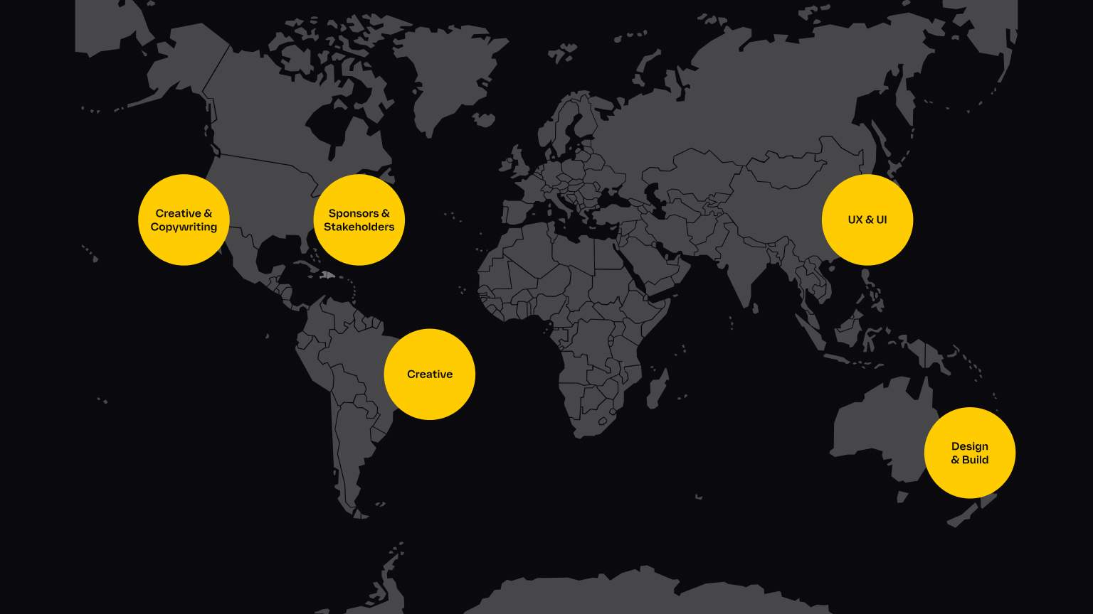 Global Team v4 world map of the team spread across 5 time zones